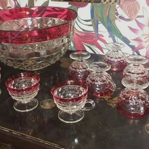 Vintage Ruby Flash punch bowl set